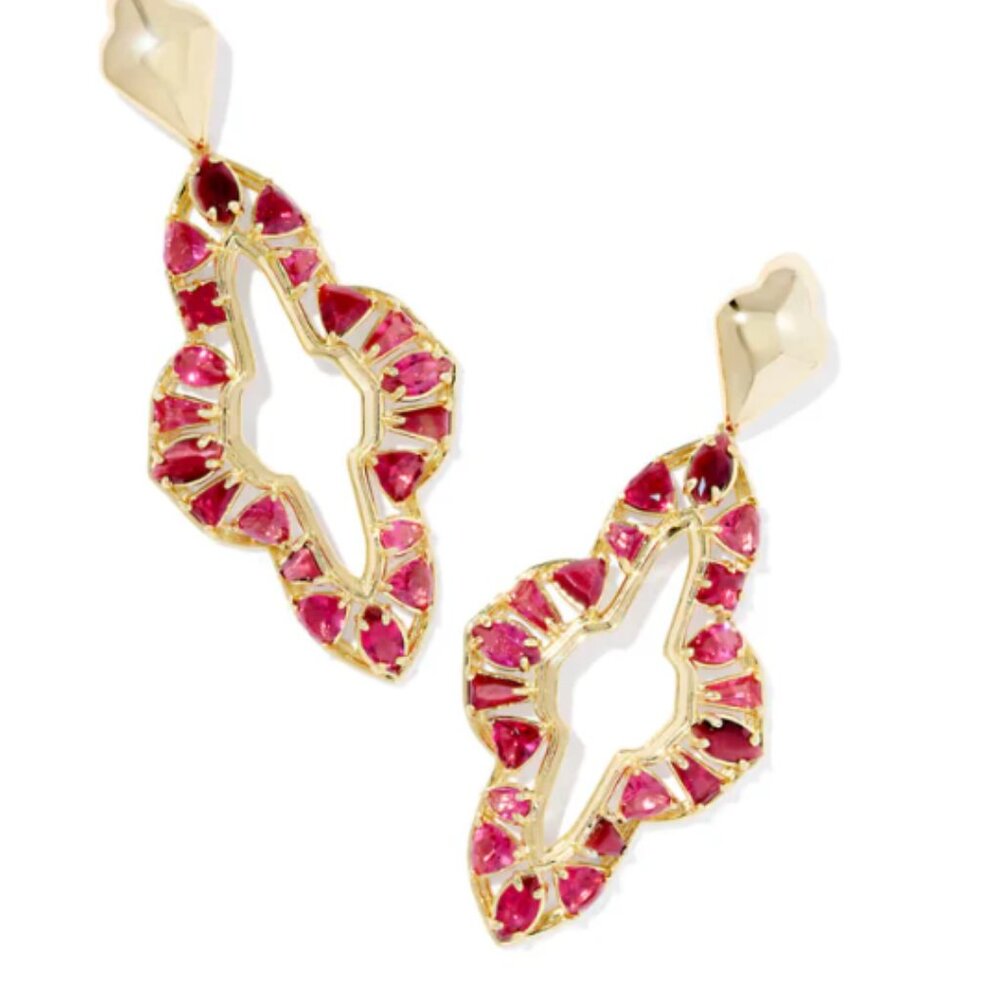 Kendra Scott Abbie Gold Crystal Statement Earrings in Red Gold Mix NWT